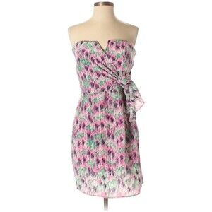 Presley Skye 100% Silk Dress Size S Pink White Abstract Fairy Whimsy Dressy Kei